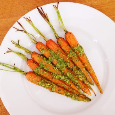 Roasted Carrots With Everything Green Pesto